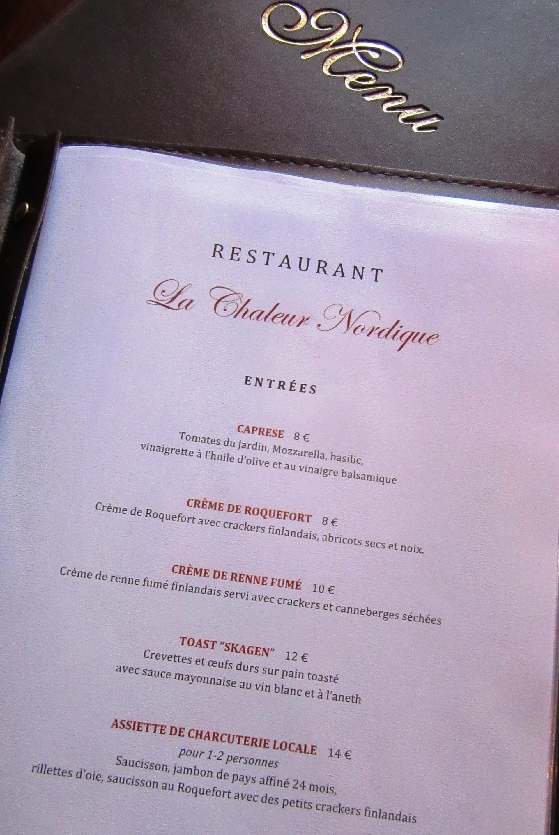 Menu du restaurant La Chaleur Nordique, Millau